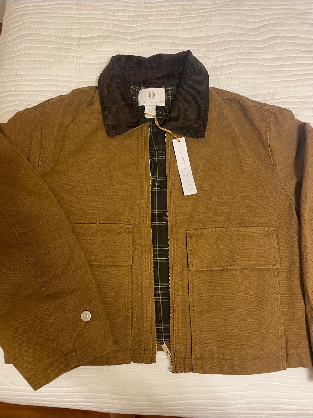 House of Harlow 1960 Brown Canvas Field Jacket with Dark Brown Corduroy Collar